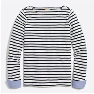 •J CREW• Navy Striped Boatneck Tee with Cuffs